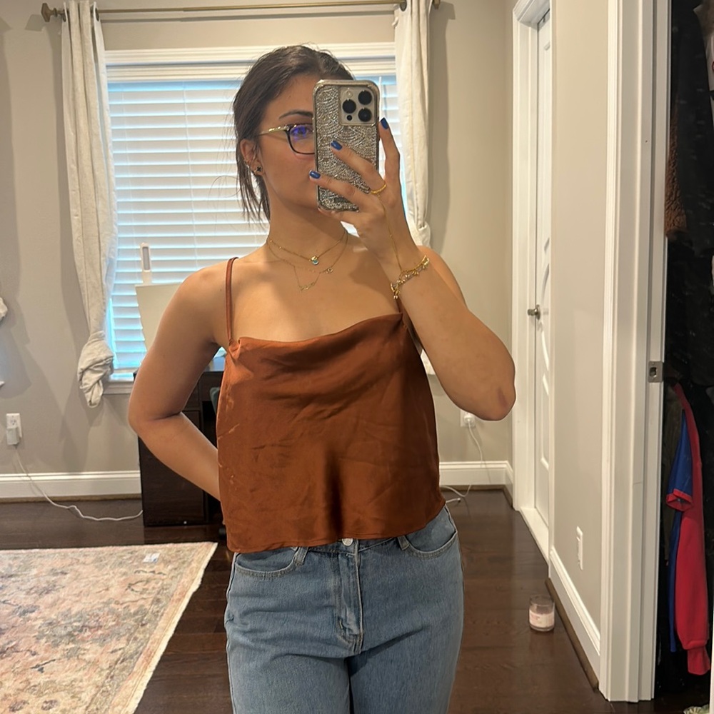 Brown satin cropped camisole